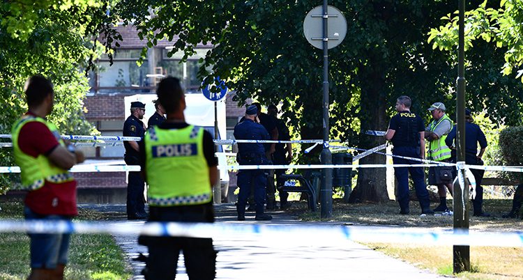 Poliser i en park i Malmö.