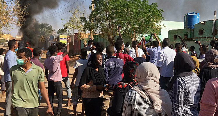 Anti-government protesters rally in Khartoum, Sudan, Sunday, Jan. 13, 2019. Hundreds of protesters are marching again in and around Sudan's capitol Khartoum, the fourth week of unrest that began over the rising price of bread and a failing economy but which now calls for the ouster of autocratic President Omar al-Bashir. (AP Photo)