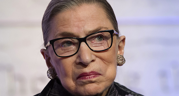 En ansiktsbild på Ruth Bader Ginsburg.