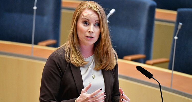 Annie Lööf pratar i riksdagen. Bilden är från ett annat tillfälle.