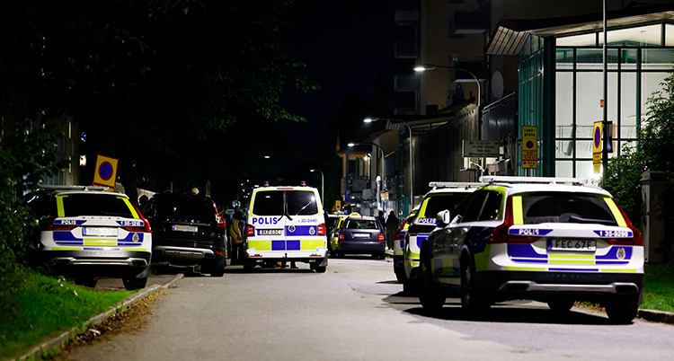 polisbilar står parkerade där männen hittades.