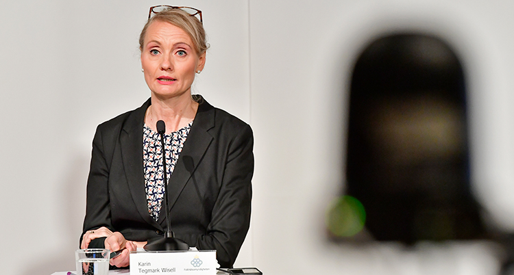 Karin Tegmark Wisell på presskonferensen.