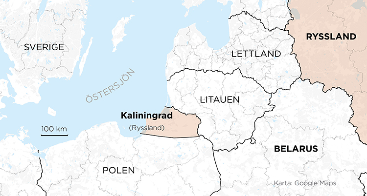 En karta över Kaliningrad och grannländerna.