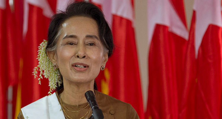 Porträtt på Aung San Suu Kyi.