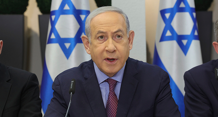 Ett porträtt på Netanyahu.