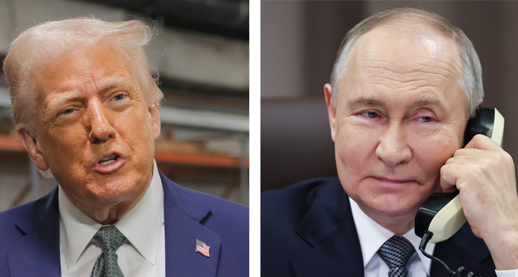 En delad bild på trump och putin.