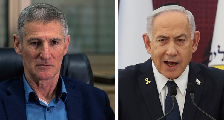 Två bilder. Golan till vänster. Netanyahu till vänster. Båda har kort grått hår.