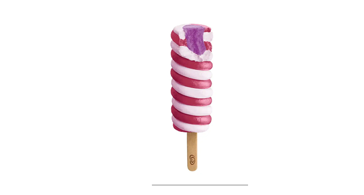 En randig glass i rött och rosa.