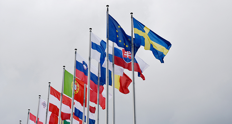 Flaggorna för EU och för EUs länder.