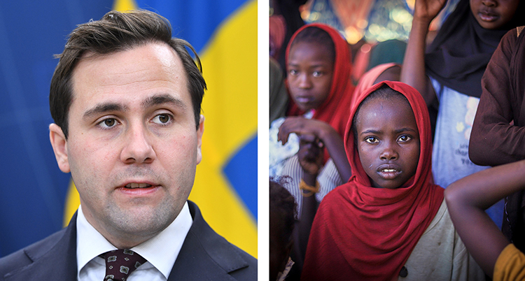 Två bilder. En på ministern och en på barn i Sudan.