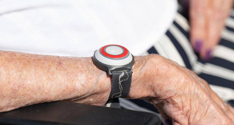 Ett armband med en knapp på runt en handled.