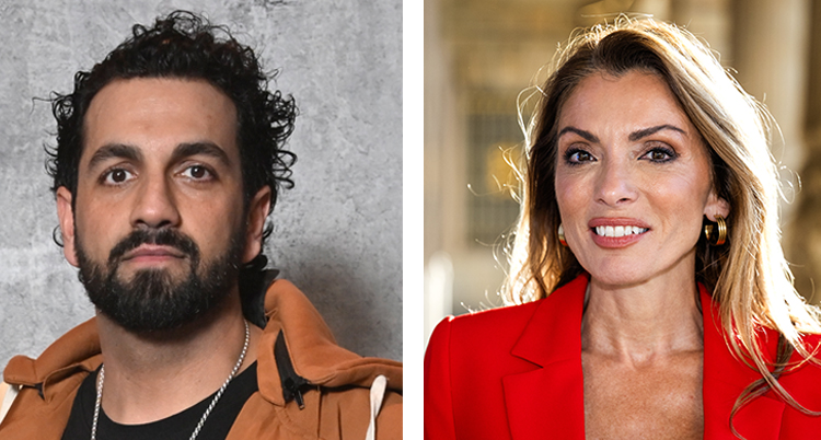 Två bilder. Han har svart lockigt hår. Hon har långt brunt hår.