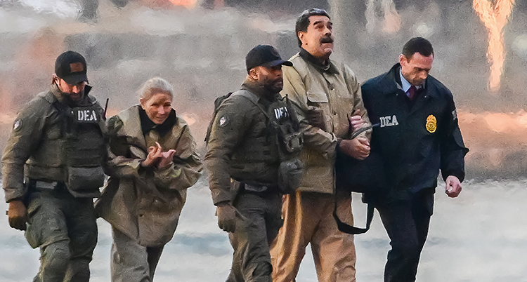 De har handklovar. Poliser håller dem i armarna.