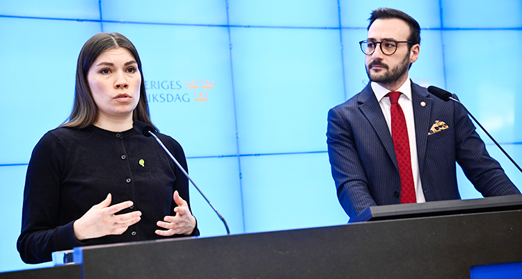 De står och pratar i varsin mikrofon.