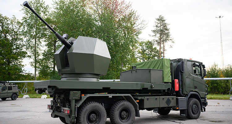 En lastbil med försvarssystemet på.