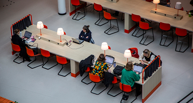 Flera personer sitter vid ett långt bord.