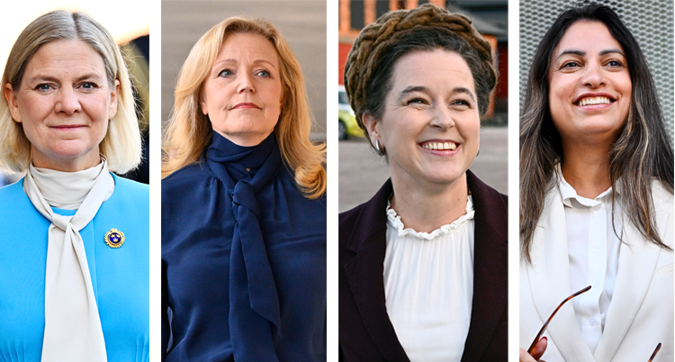 Fyra bilder på partiernas ledare. De är alla kvinnor.